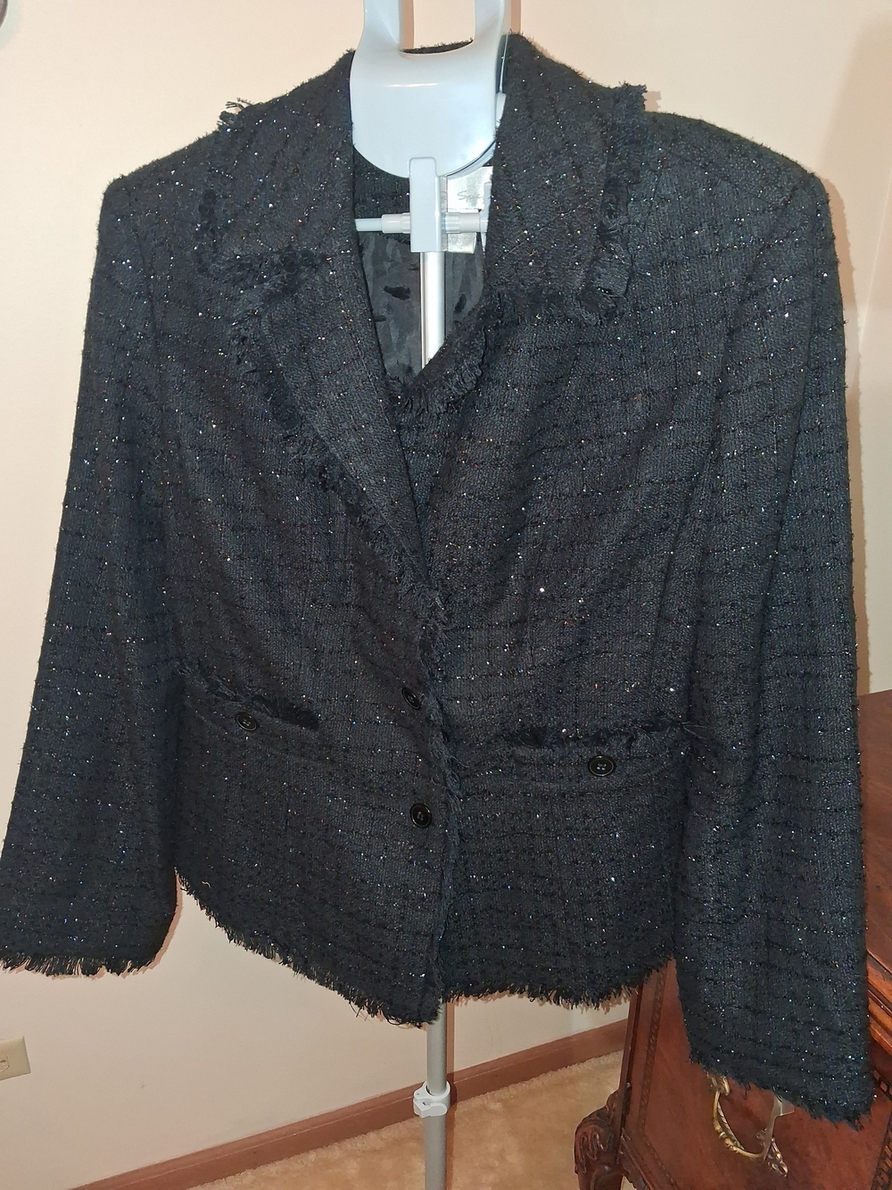 Spiegel Black Tweed Fringe Hem Blazer